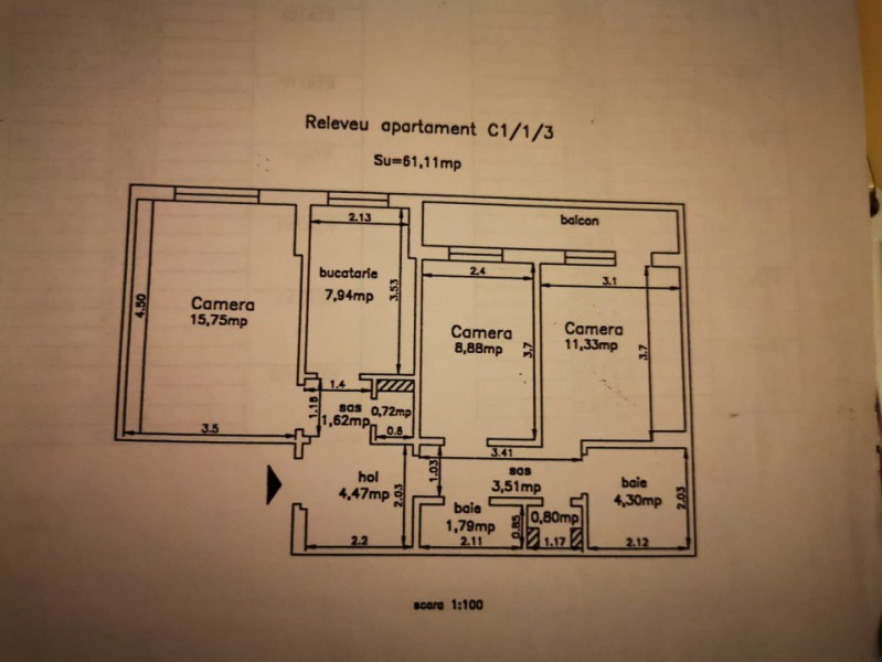 Apartament cu terasa, 3 camere, 2 bai, decomandat, Gara