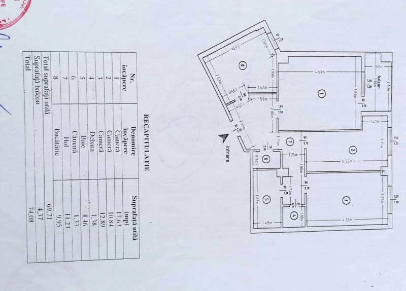 Zimbru - Apartament 3 camere -74mp, etaj intermediar 