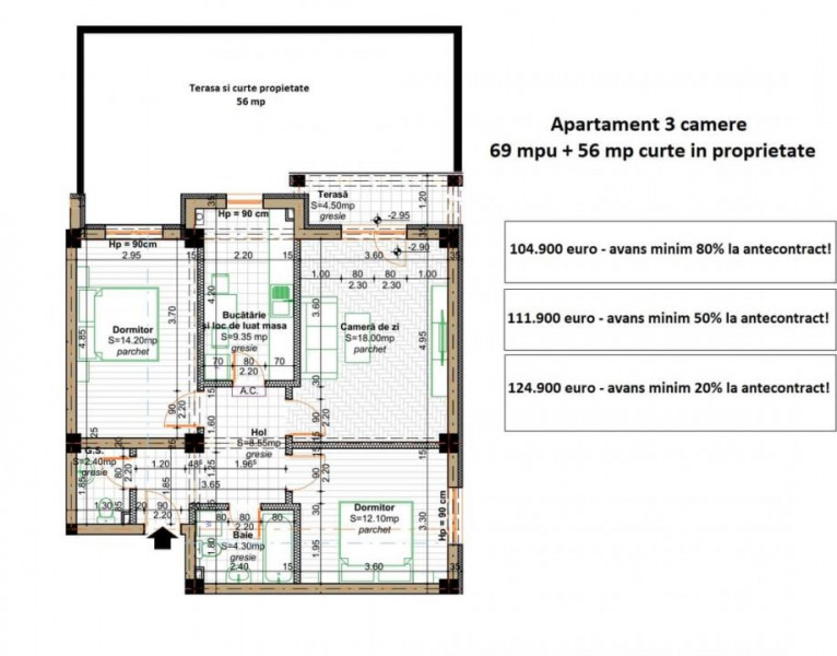 3 CAMERE BLOC NOU 