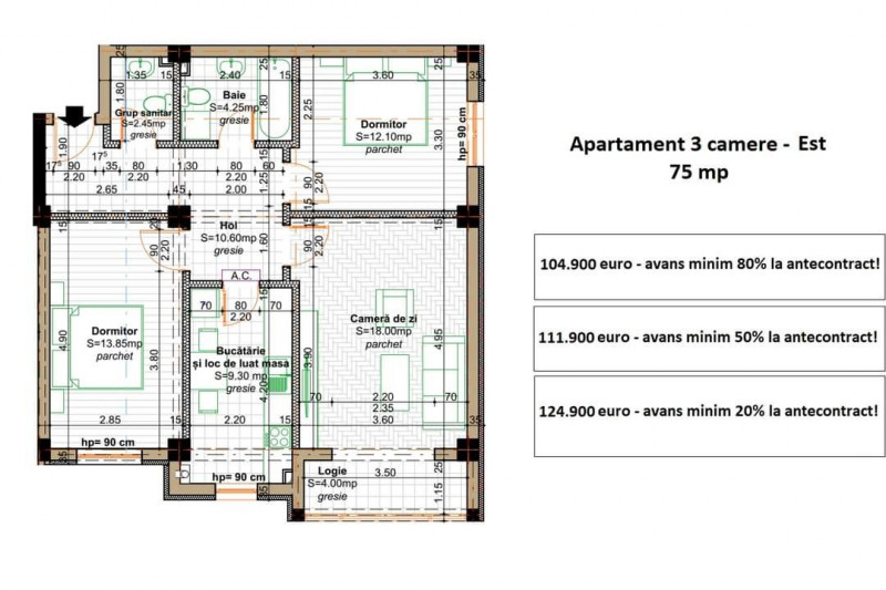 3 CAMERE BLOC NOU 