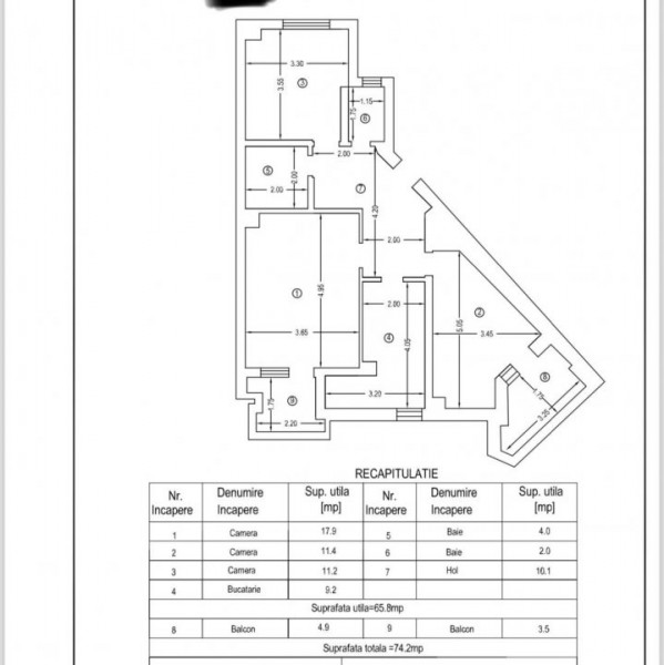 CENTRU CIVIC- apartament cu 3 camere 