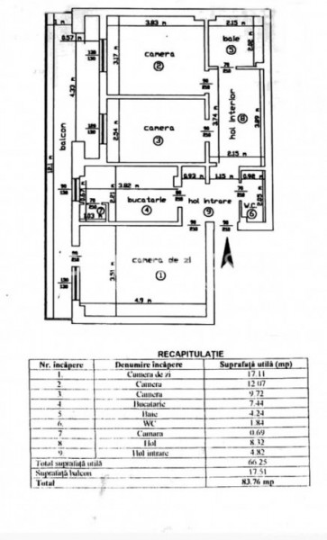 CENTRU -etajul 1, apartament cu 3 camere 