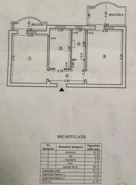 Apartament 2 camere decomandat-Dancu-etaj 1-62 mp