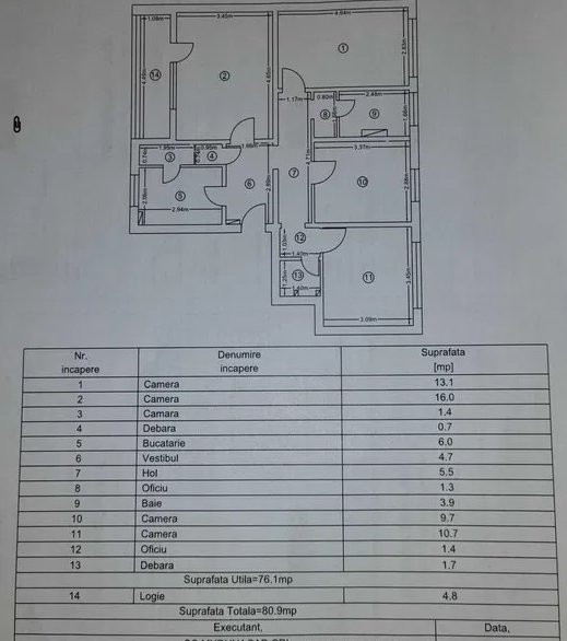 Etaj 1-Apartament 4 camere decomandat-Tatarasi