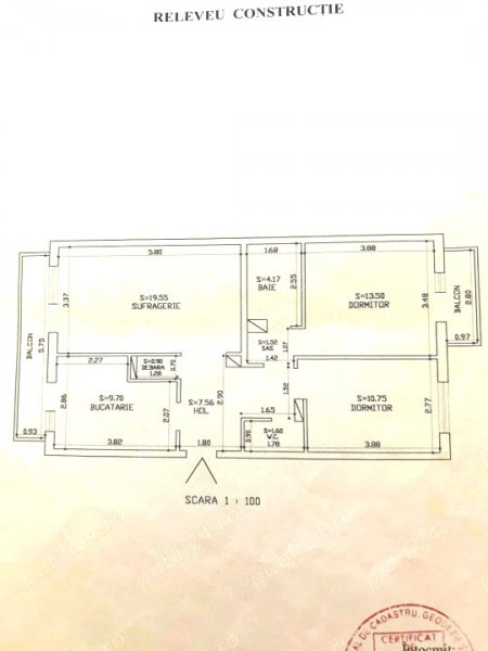 Apartament 3 camere  decomandat– Bulevardul Poitiers 