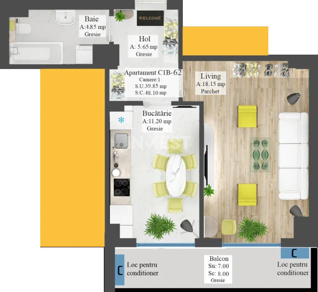 TVA 21% INCLUS *Apartament 1 cameră PREMIUM* - 39,85 mp