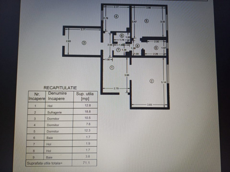 Zimbru - Apartament 3 camere decomandat cu 2 bai 
