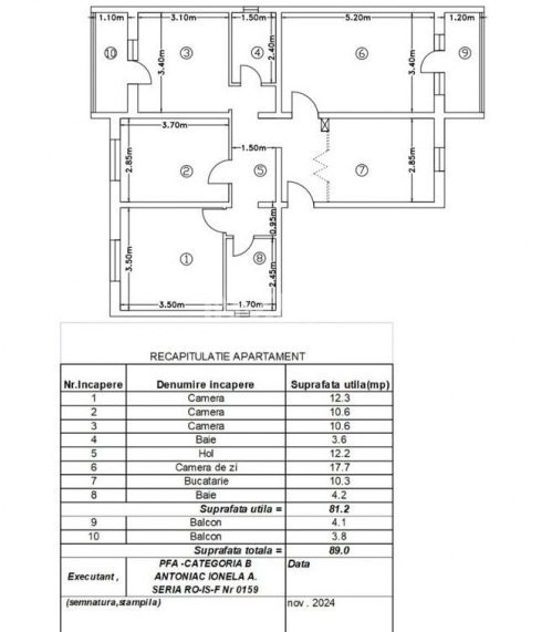 Apartament 4 camere decomandat, 81 mp, etaj 3/3 cu pod 