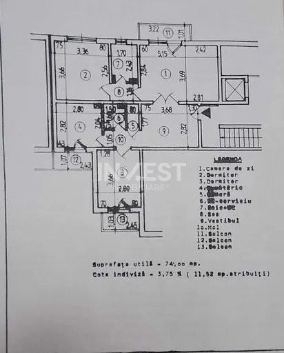 Zimbru- Apartament 3 camere,2 bai, 3 balcoane, etaj intermediar 