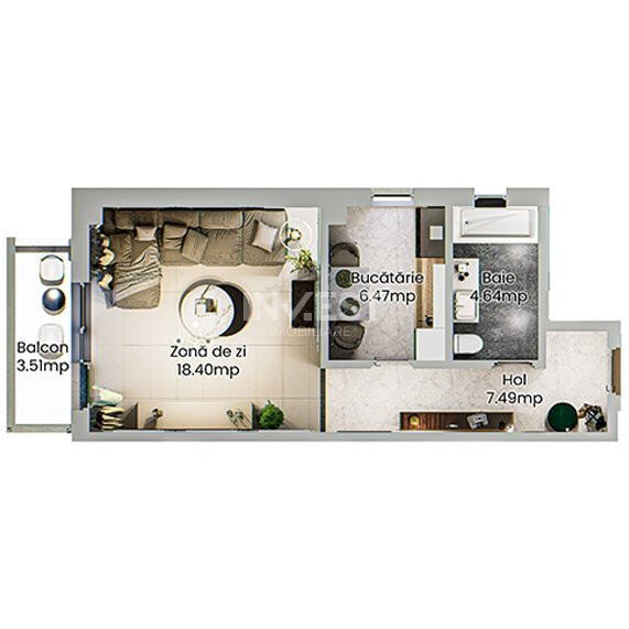 Apartament 1 cameră - spațios într-un complex rezidențial modern din Nicolina