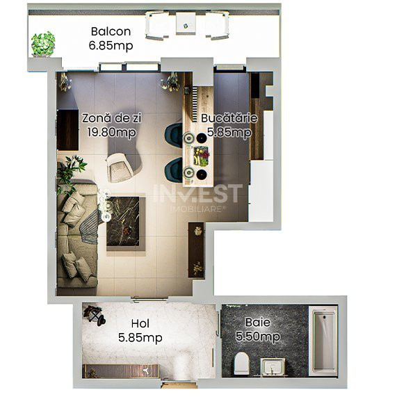 Apartament 1 cameră - spațios într-un complex rezidențial modern din Nicolina
