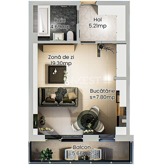 Apartament 1 cameră - spațios într-un complex rezidențial modern din Nicolina