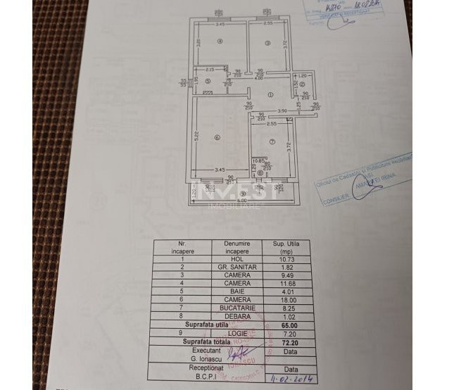 Dacia- Apartament cu 3 camere,2 bai(71mp)- 80.000 euro