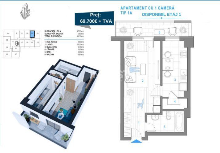 APARTAMENT CU 1 CAMERA , NICOLINA , BLOC NOU 