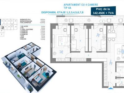 APARTAMENT 4 CAMERE, 103 MP, ETAJ INTERMEDIAR, NICOLINA, COMISION 0% !!!