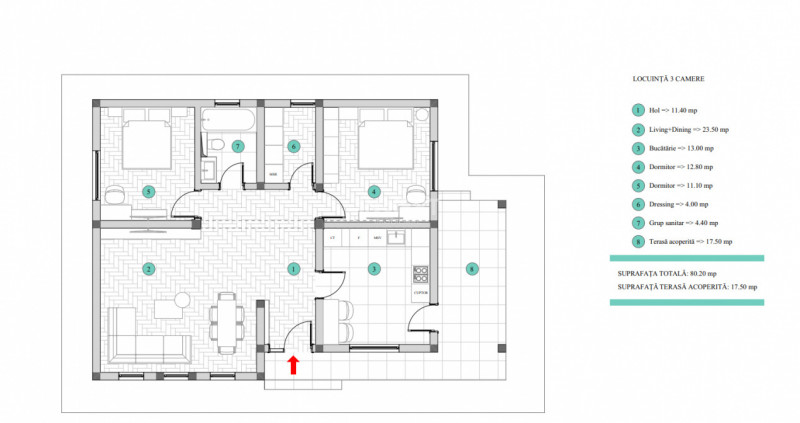 CASA INDIVIDUALA, 3 CAMERE,81 MP UTILI, 400MP TEREN, MIROSLAVA
