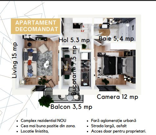 APARTAMENT CU 2 CAMERE, etaj 1 , DECOMANDAT, CAPAT CUG-LUNCA CETATUII