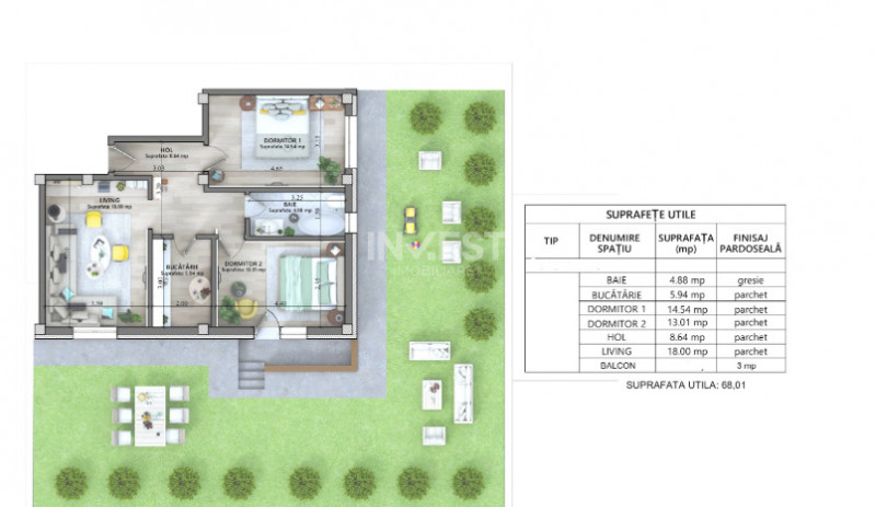 APARTAMENT DECOMANDAT 3 CAMERE, 69 MP , CURTE DE 55 MP, LUNCA CETATUII