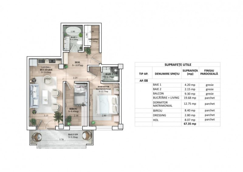 APARTAMENT CU 3 CAMERE, ETAJ 1, 67 MP IASI, CARTIER PRIVAT !