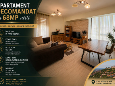 Apartament 2 camere decomandat - 68 mp utili - zona Cetățuia-Iași