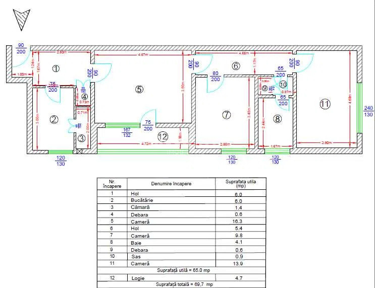 Apartament 3 camere-70 mp-Podu Ros-bloc fara risc