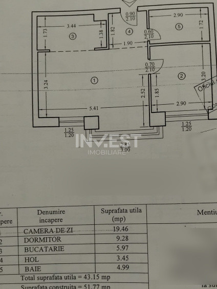 Apartament 2 camere--etaj intermediar-Tatarasi-Bloc nou