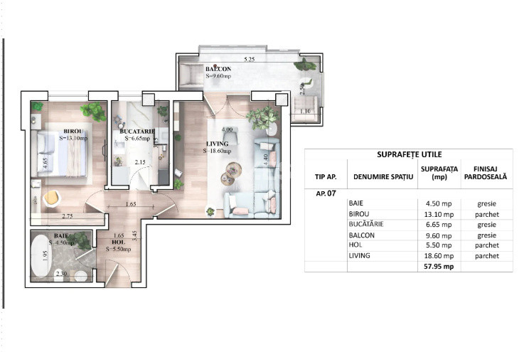 APARTAMENT CU 2 CAMERE, 58 MP, ETAJUL 1, FINALIZAT SI INTABULAT