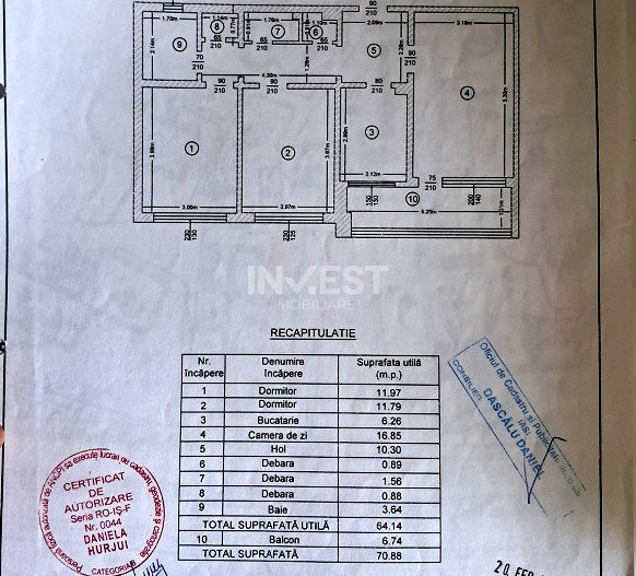 Apartament 3 camere decomandat-71mp-etaj intermediar-Piata Nicolina