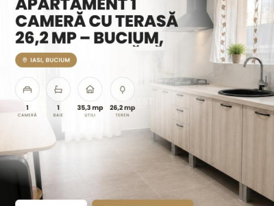 Apartament 1 cameră, cu terasă generoasă – Bucium, Aleea Plopii fără Soț