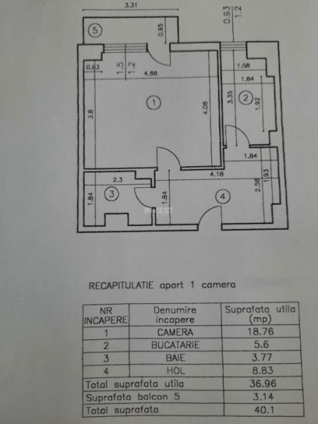 Apartament cu 1 cameră decomandat 40MP - etaj 2/8 cu lift - bloc 1986